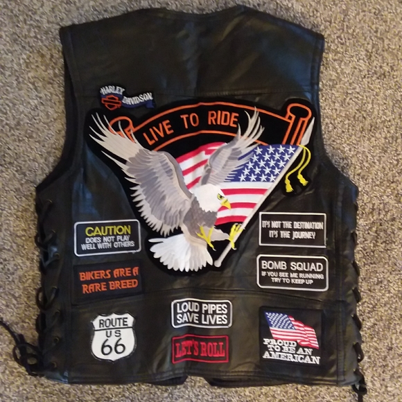 S Buffalo Leather Motorcycle Vest Biker Harley Davidson Rider Black Coat EUC - Picture 2 of 9